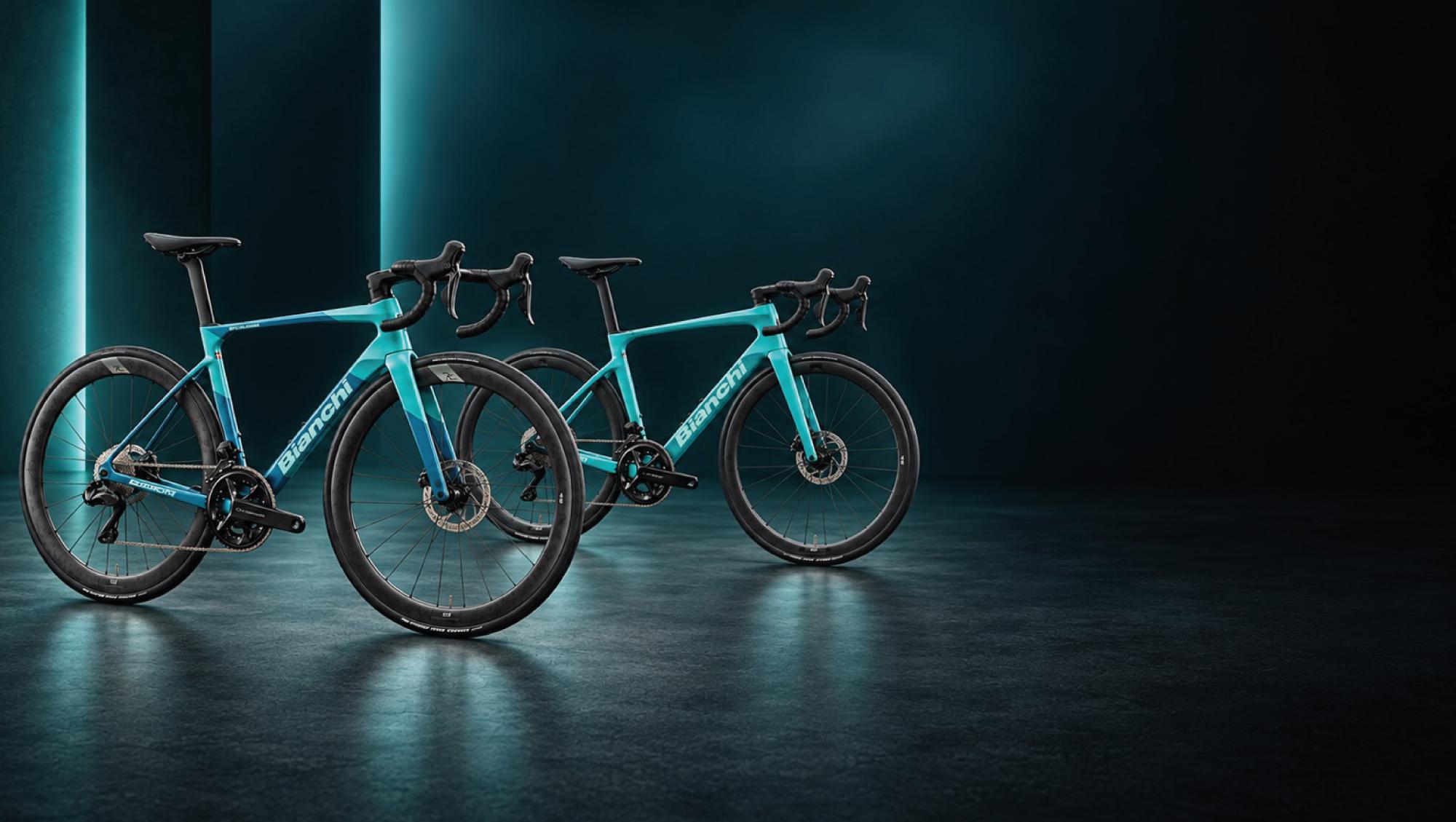 Bianchi Specialissima e Infinito 2027 en Tenerife Bicicletas de carretera Bianchi Specialissima e Infinito 2027 sobre un fondo oscuro